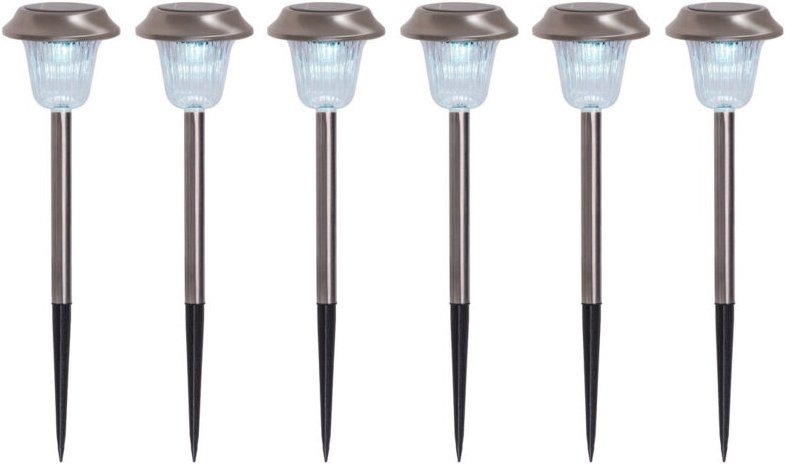 Naeve GUSTAV 6er-Set Solar-Erdspießleuchten für den Außenbereich, silberfarben, Dämmerungssensor, 9700 K, IP44