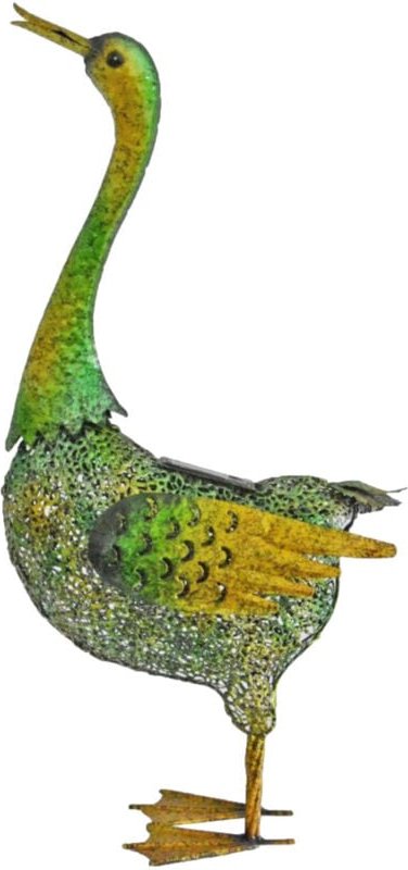 Gartenmeister - Solar Tiere Ente Gartenskulptur für Außen groß Gartendeko Figur, Metall grün gelb, 3x led 3800K, LxH 40x...