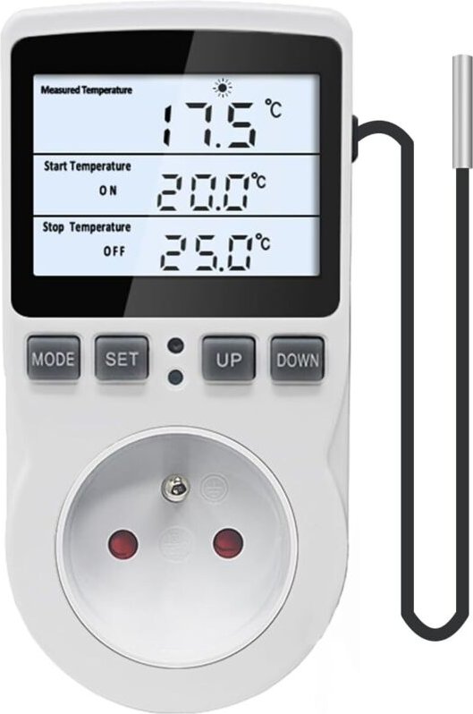 Jalleria - Thermostat-Steckdose mit 3-Meter-Sonde 220 v, Temperaturregler, digitale Steckdose mit LCD-Hintergrundbeleuch...