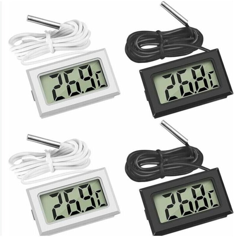 Csparkv - 2X Schwarz, 2X Weiß, 46x28x15mm) Mini-Digital-LCD-Temperaturthermometer mit Temperaturfühler-Sensortester