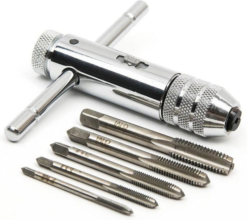 T-Griff-Ratschen-Gewindebohrerschlüssel, verstellbarer Gewindebohrerschlüssel mit 5 metrischen T-förmigen Gewindeschraub...