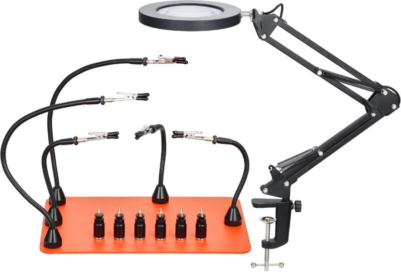 Mophorn Magnetische Helping Hands-Lötstation, 2-in-1-Dritthandwerkzeug mit 3-facher LED-Lupe, 5 verstellbaren Armen, 6 P...