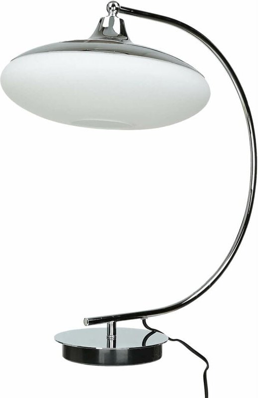 Licht-erlebnisse - Tischleuchte Bauhaus Design Weiß Chrom E27 45 cm Glas Metall Schreibtischlampe
