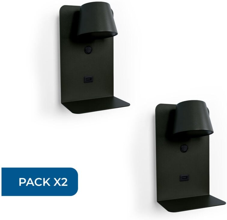 2er Pack Wandleuchte baskop mit USB-Anschluss und Ablage - 6W -