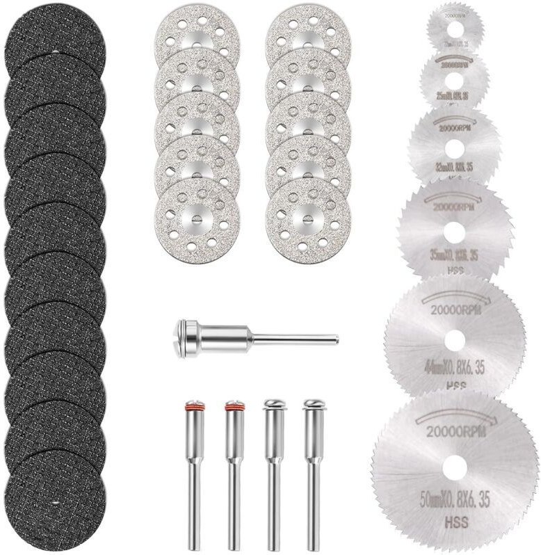 Mini-Diamant-Trennscheibe & Mini-HSS-Kreissägeblatt & Mini-Harz-Trennscheibe (3-mm-Dorn) für Holz, Stein, Metall – 30 St...