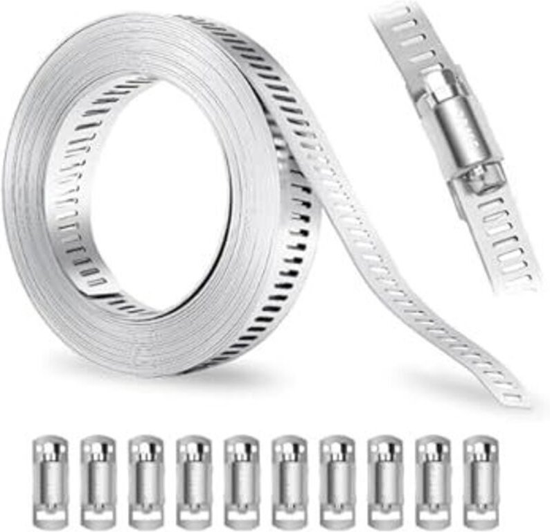 304 Edelstahl verstellbare Schlauchschelle Set - 5 m - Mit 10 Schraubklemmen - Für Tank, Kühler, Wasserleitung