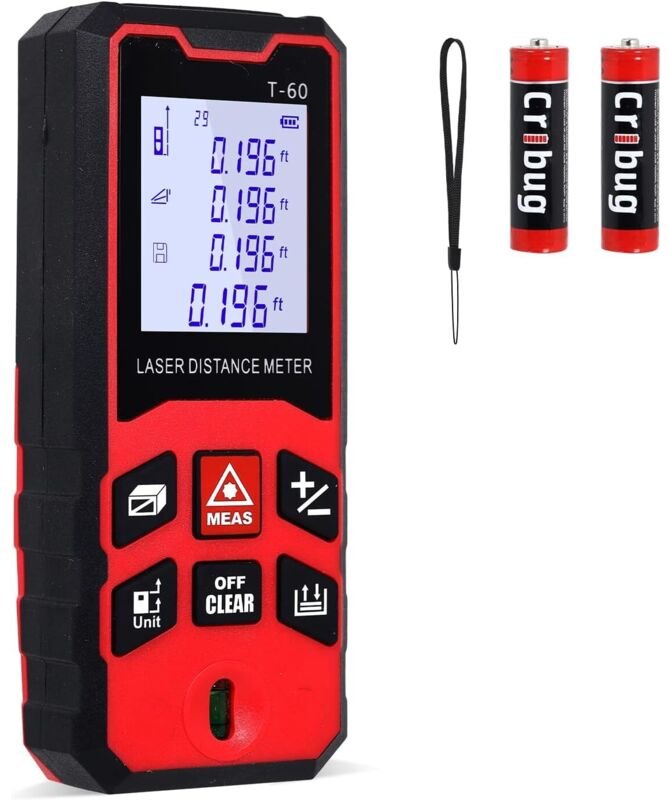 60-Meter-Laser-Entfernungsmesser (196 Fuß/60 Fuß), hochpräzises Lasermessgerät mit hintergrundbeleuchtetem LCD-Display (...