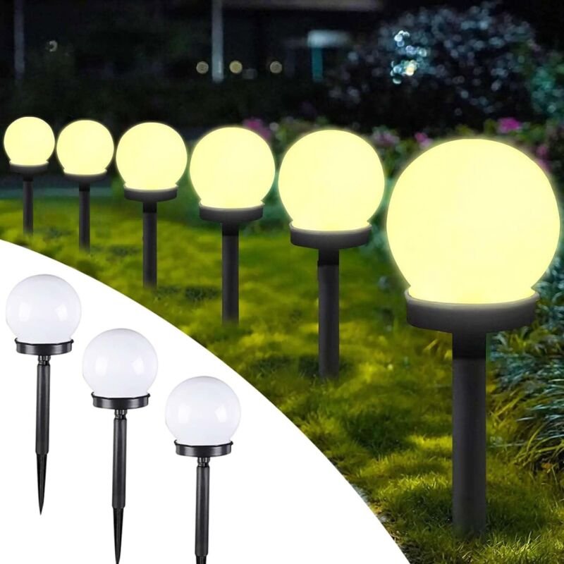 3er Set Solar Garten Bodenleuchten, Solar Gartenleuchte, Wasserdichte Außenleuchte, Solar Wegeleuchten, Runde LED Globe ...