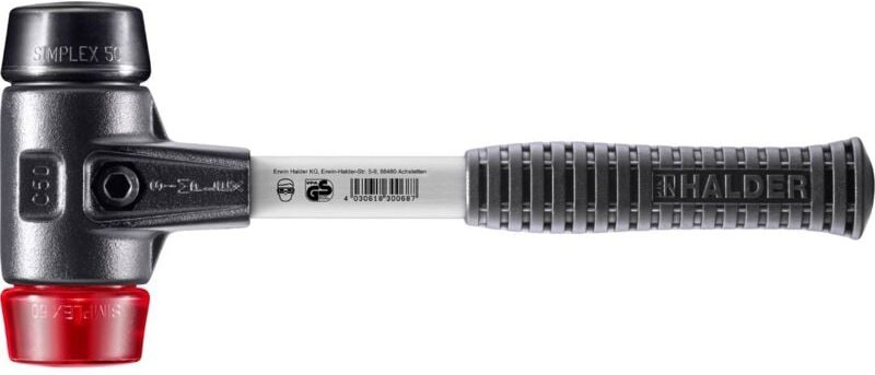 SIMPLEX-Schonhammer, Gummikomposition / Plastik mit verstärktem Tempergussgehäuse und Fiberglasstiel D=50 mm 3726.050