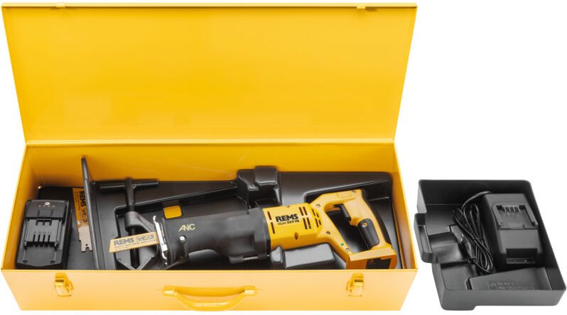 Akku-Säbelsäge Tiger 22V ve Set, Akku 21,6 V/9 Ah, Schnellladegerät, Zubehör, im Stahlblechkasten - Rems
