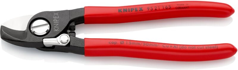 Knipex - 95 21 165 Kabelschere mit Öffnungsfeder mit Kunststoff überzogen brüniert 165 mm