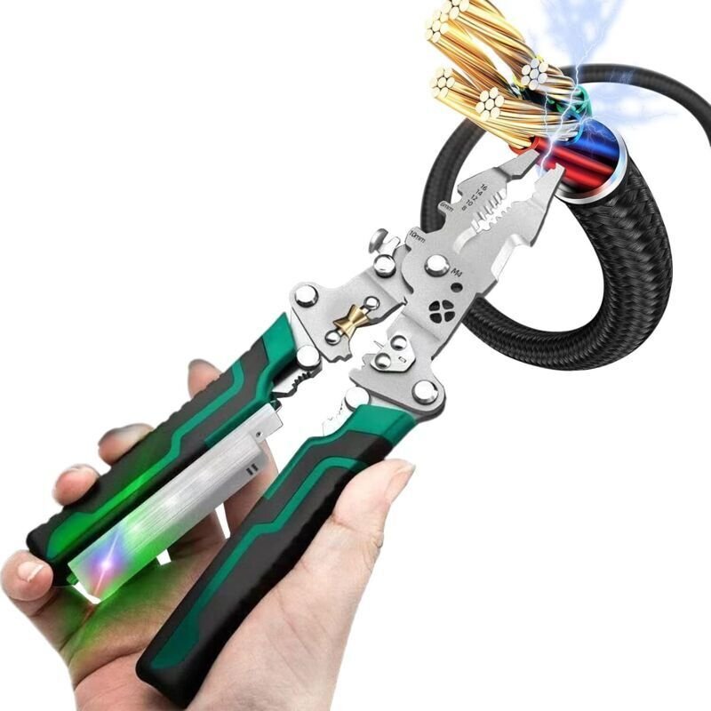 8-in-1-Verkabelungswerkzeug mit Stromprüfer, 21,65 x 6,2 x 1,5 cm Kombizange zum Abisolieren, Schneiden und Quetschen vo...