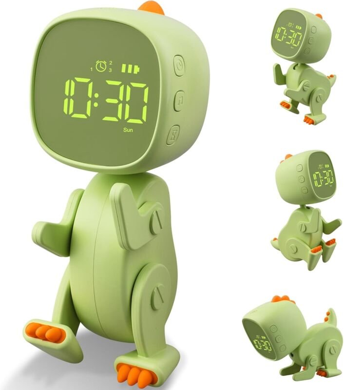 Digitaler Kinderwecker, variabler Dinosaurier-Wecker mit Nachtlicht, 3 Weckzeiten mit Ton und einstellbarer Helligkeit, ...