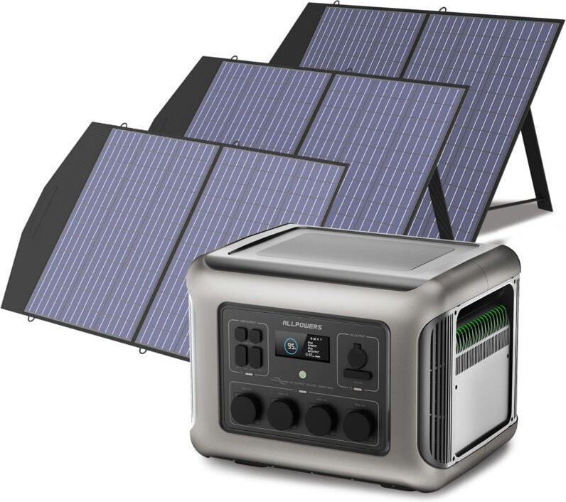 R2500 Solargenerator mit 3x 100W Solarpanel, 2016Wh LiFePO4 Akku, 4 x 2500W ac Ausgänge (4000W Spitze), Tragbare Powerst...