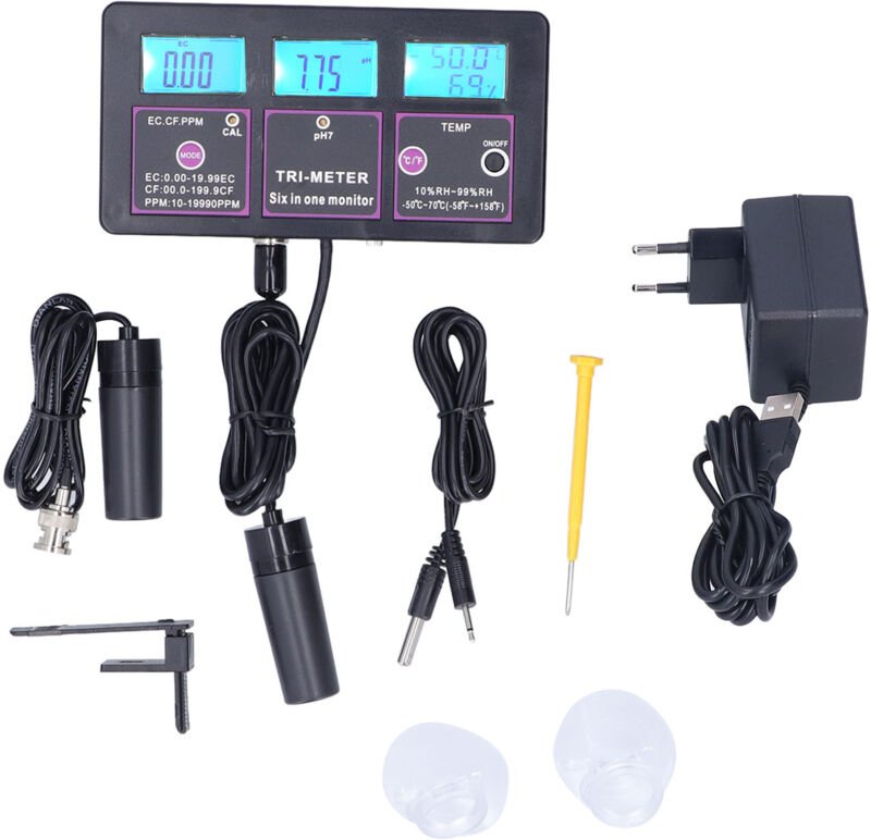 6-in-1 Multifunktions-Wasserqualitätstester PH-217EU, pH-Wert, Temperatur, EC-Wert, CF-Wert, Luftfeuchtigkeit, TDS, 230-...