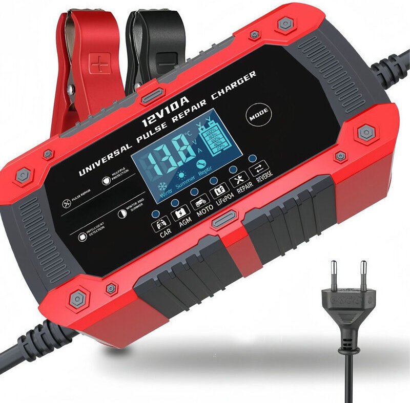 12V 10A Batterieladegerät, Mehrzweck-Lithium-Batterieladegerät, Erhaltungsladegerät für Auto/Motorrad/Rasenmäher