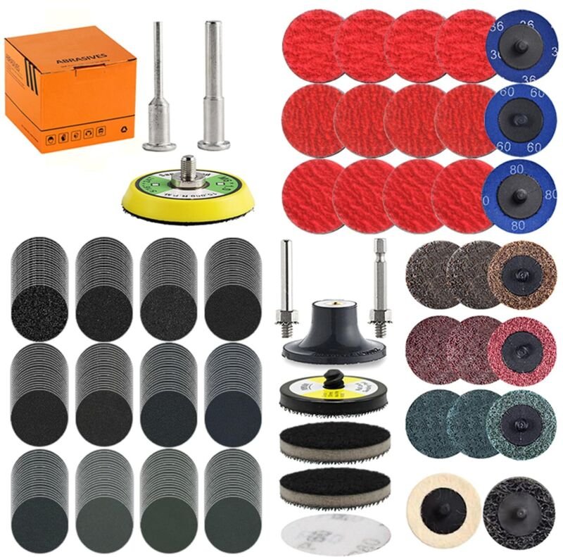 Set mit 275 2-Zoll-Schleifscheiben für Druckluftschleifer-Zubehör mit 1/2-Zoll- und 1/2-Zoll-Padhaltern, Schleifpads ink...