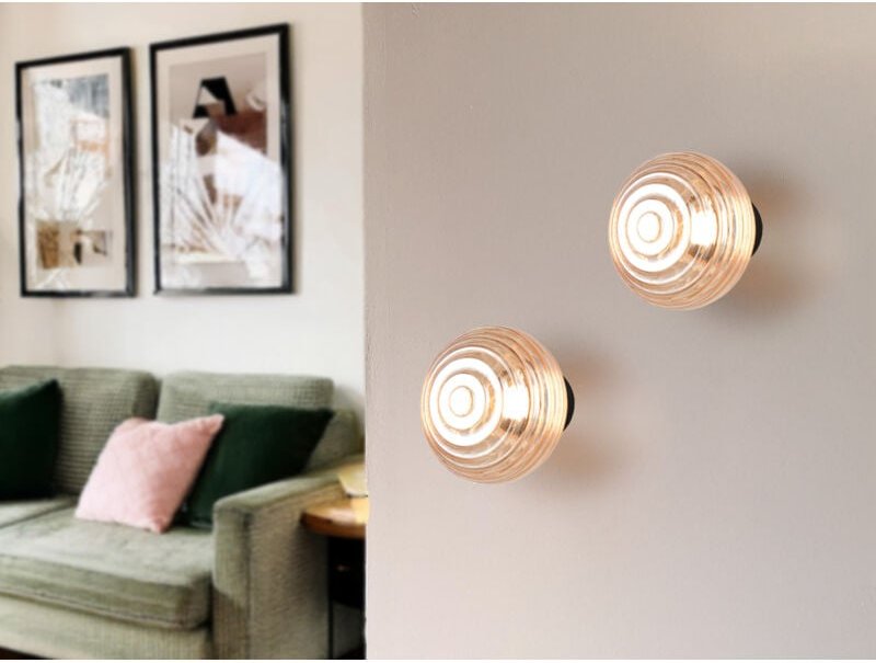 Meinewunschleuchte - 2er set Akku Wandleuchten mit Glasschirm Bernsteinfarben dimmbar, ø 15,5cm