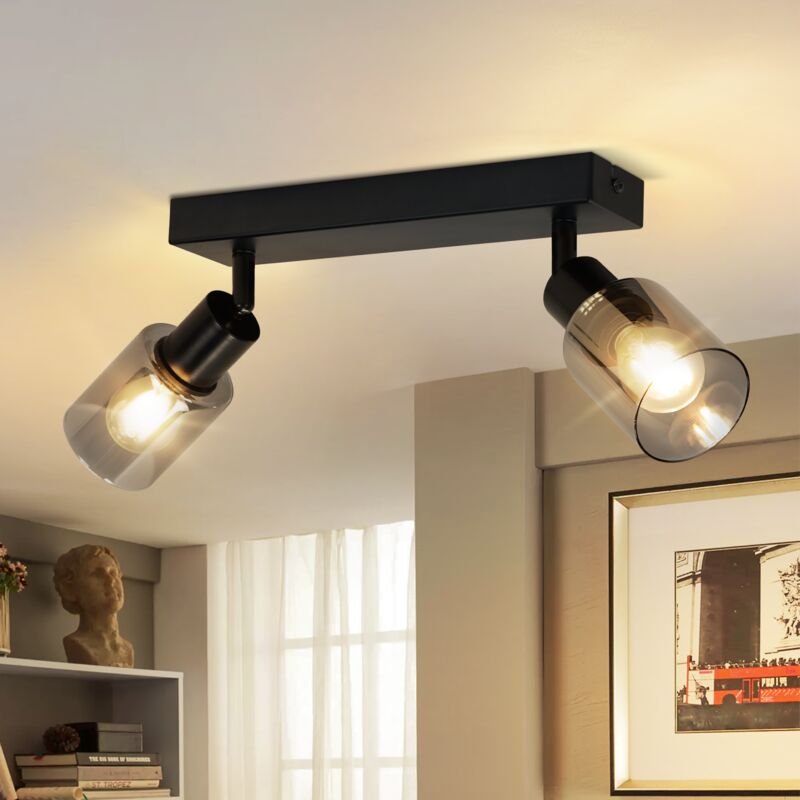 Deckenstrahler 2 flammig Vintage: Deckenleuchte E14 Deckenlampe Industrial aus Metall und Glas Schwenkbar 350° Strahler ...