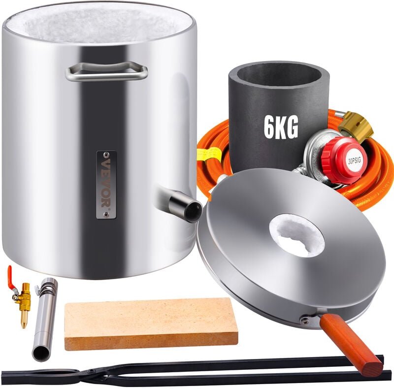 Schmelzofen Propan Metall Schmelzofen 6 kg, Edelstahl Schmelzofen Gas 1482 ℃ inkl. 1 x Brenner, 1 x Tiegel, Schmiede Mes...