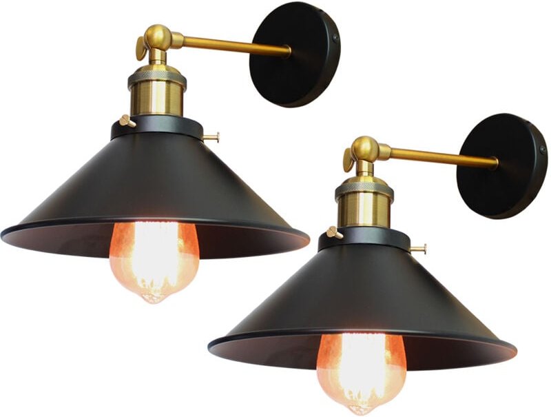 2x Metall Hotel Wandleuchte Industrial Retro Wandlampe Edison-Stil E27 Deckenlampe 22CM + 240° Drehung Schwarz & Antikes...