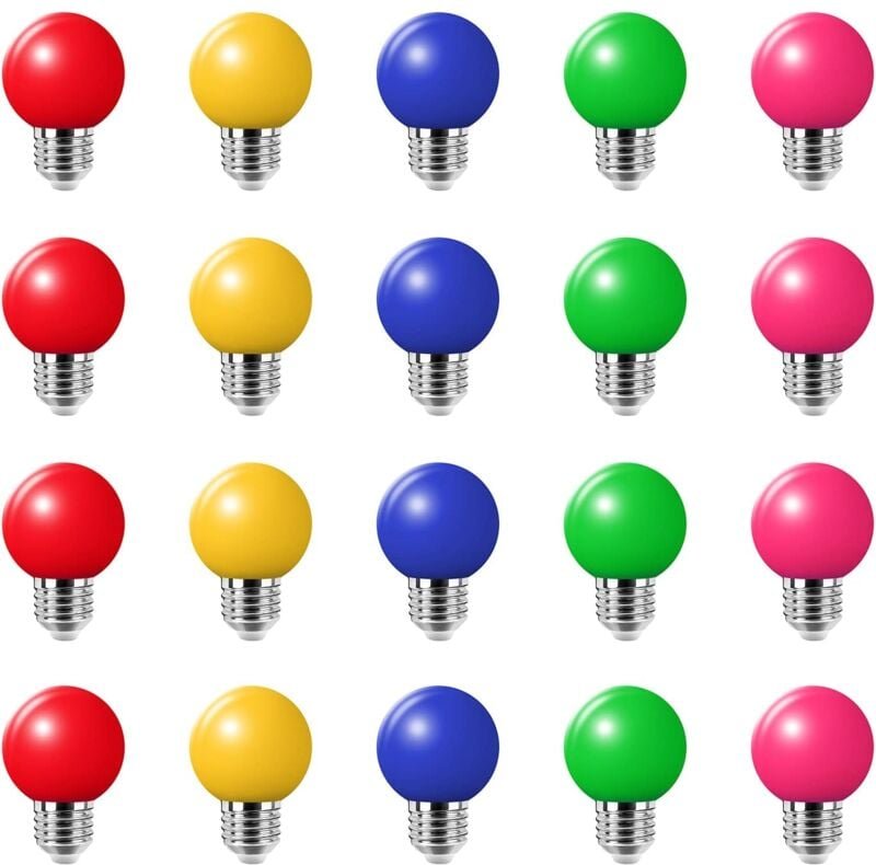 Memkey - 20PCS 3W E27 Farbbirne, einfarbige LED-Birne, 100LM Weihnachtslampe 220V Party kleine Farbblase, 180° LED-Birne...