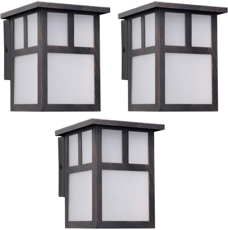 Osaka (3 unidades) Aplique de Pared Exterior Rústico de Estilo Japonés. Bombilla E27. Lámpara Jardín IP23 Marrón Óxido -...