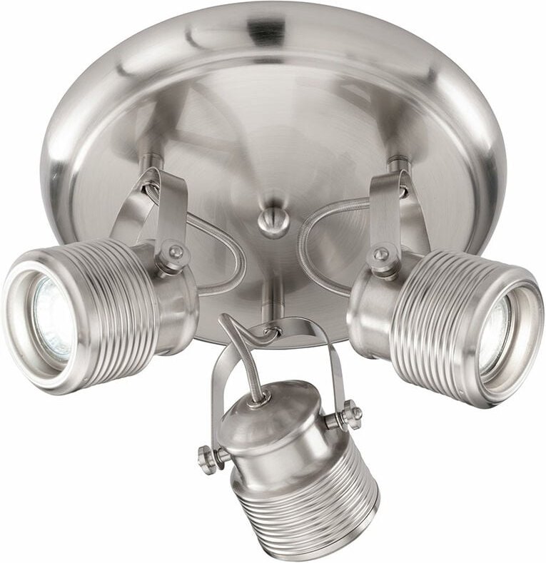 Thumbnail - Deckenstrahler 3 Flammig Retro Lampe Wohnzimmer Decke 3er Spot Deckenleuchte rund, schwenkbar, Metall nickel matt, 3x GU...