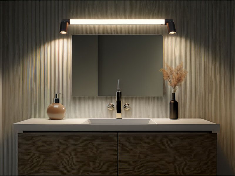 Meinewunschleuchte - led Bad Spiegelleuchte mit 2 Strahlern & Schalter, Schwarz Breite 90cm