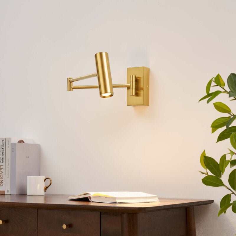 Messingfarbene Wandleuchte mit verstellbarer Leselampe - Rimio