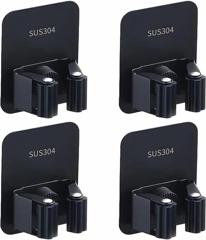 Set mit 4 wandmontierten Besenhaltern aus Edelstahl, selbstklebend, Aufbewahrungslösung für Küche, Garage, Garten und Ba...
