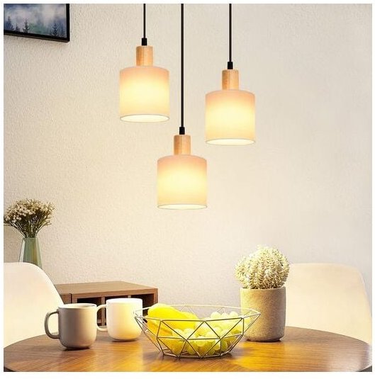 Pendelleuchte Holz Esstischlampe Vintage - Hängelampe Esstisch E14 Hängeleuchte Weiß Pendellampe 3 Flammig Rund Esstisch...