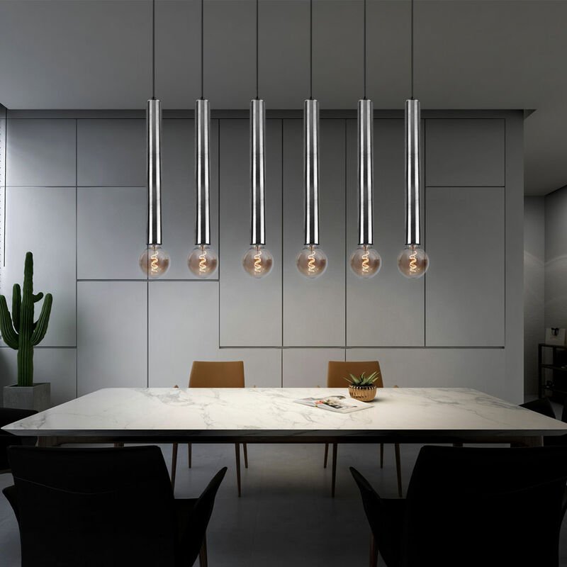 Pendellampe Esstisch hängend Hängelampe 6 Flammig Pendelleuchte Esstischleuchte Höhenverstellbar, Metall nickel, 6x E27 ...