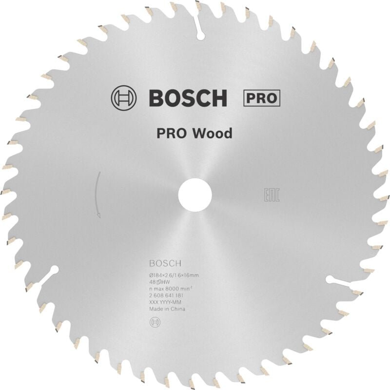 Pro Wood Kreissägeblatt, 184 x 2,6 x 16 mm, T48 - Bosch