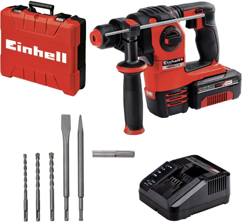 Einhell - Akku-Bohrhammer herocco Kit +5 (1x3,0Ah) Power X-Change (Li-Ion, 18V, 2,2 Joule, 18 Nm, SDS-Plus, inkl, 3,0 Ah...