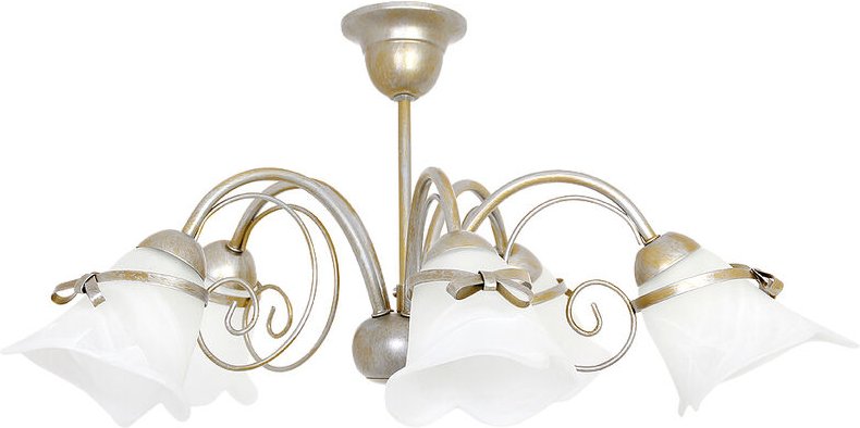 Deckenlampe Gold Weiß Ø 58 cm elegant 5x E14 Metall Glas Deckenleuchte Wohnzimmer Esszimmer