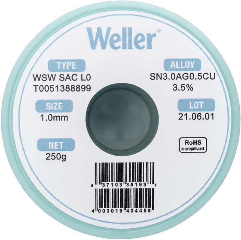 Weller - wsw sac L0 Lötzinn, bleifrei Spule Sn3,0Ag0,5Cu 250 g 1 mm