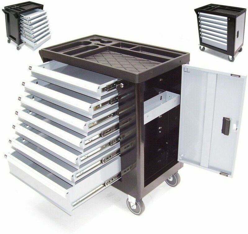 Werkstattwagen 7 Fächer Werkzeugwagen B6196 Türfach Werkzeug Rollwagen