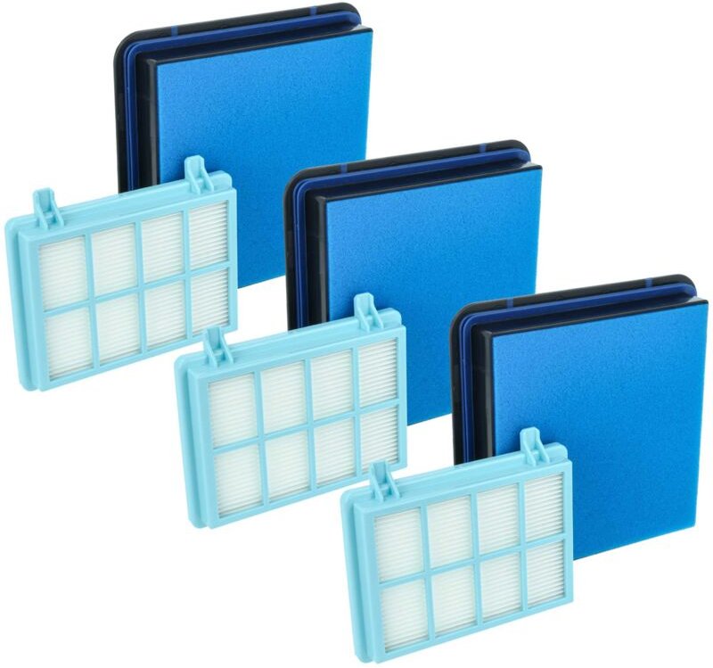 vhbw Filter-Set kompatibel mit Philips PowerPro Compact FC9331/09, FC9332/07 Staubsauger - 9x Filter (HEPA-Filter, Motor...
