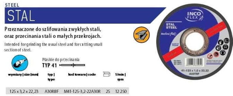 INCOFLEX METALLSCHEIBE 125 x 3,2 x 22,2 mm