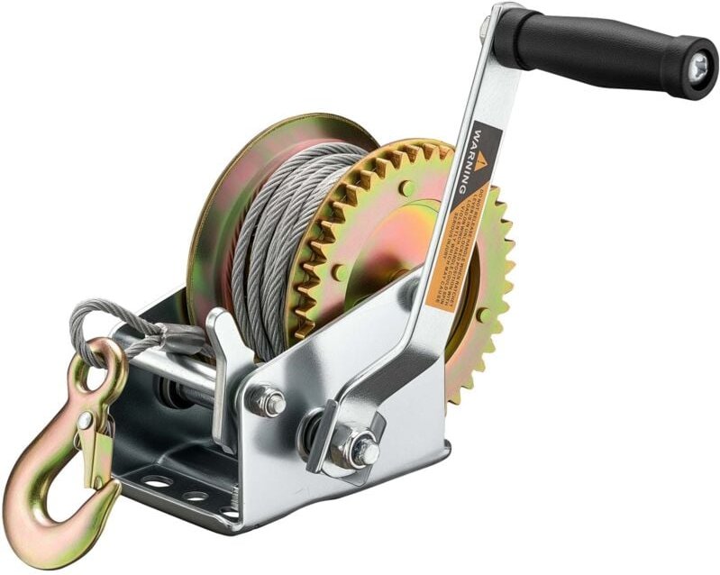 Wiltec Handseilwinde bis 350kg Übersetzung 3,2:1 120x138x192mm, Winde mit 10m Drahtseil, Seilwinde handbetrieben, Handse...