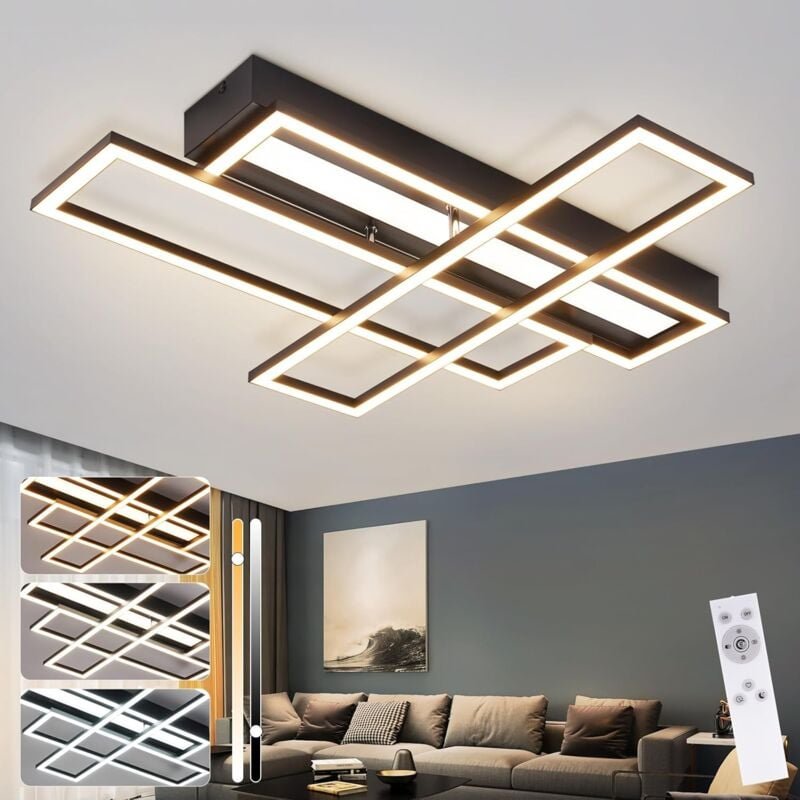 Thumbnail - Deckenlampe led Deckenleuchte Wohnzimmer - 54W Schwarz Dimmbar Schlafzimmerlampe Modern Design Küchenlampe mit Fernbedie...