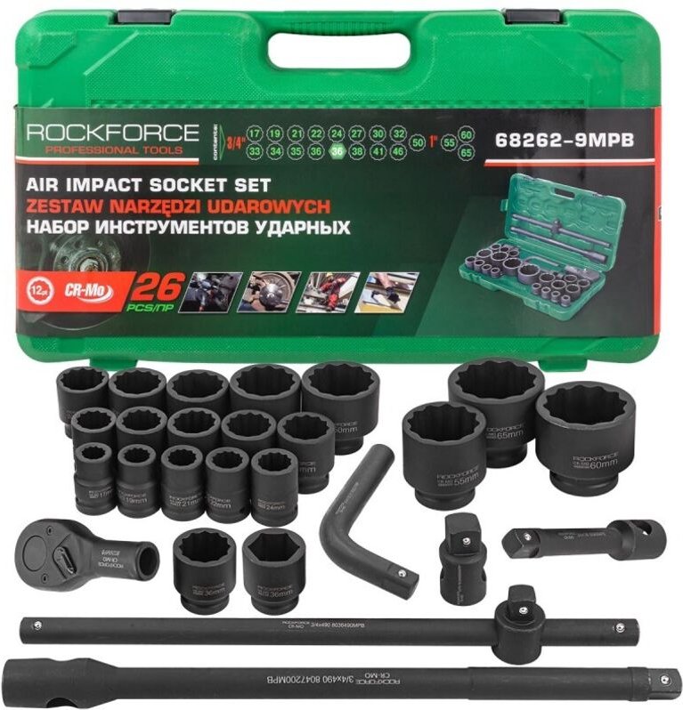 Satz 12-kant-Schlagnüsse 17-65 mm im Koffer