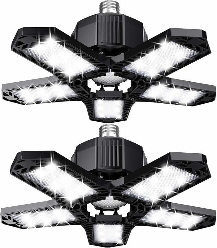 Garagen-LED-Leuchtenset – 120 W – 12000 lm – Werkstattlampe – verformbare Deckenleuchten – E26/E27-Panels – 2 Lampen
