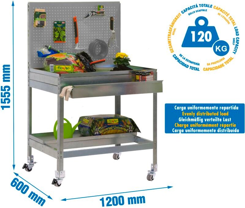 Simonrack Gartenarbeitstisch aus galvanisiertem MDF grau