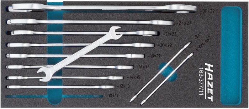 Doppel-Maulschlüssel Satz, Außen-Sechskant Profil, 6 x 7 - 30 x 32, Anzahl Werkzeuge: 11 - Hazet