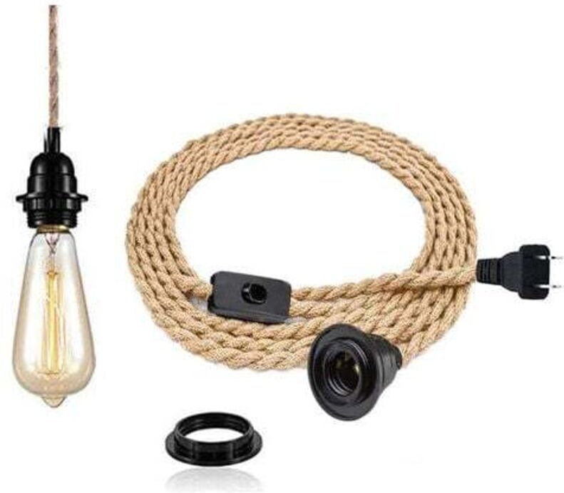 Vintage 4,5 Meter Hanfseil-Kronleuchter - Retro E27-Fassung mit Schalterseil-Pendelleuchte