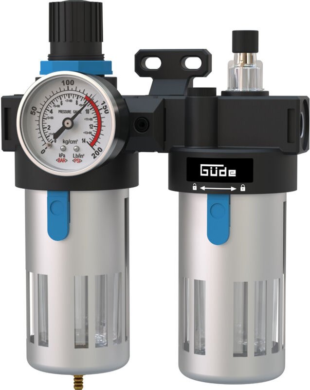 Güde Druckluft Wasserabscheider und Nebelöler Druckminderer bis 10 Bar 1/4"