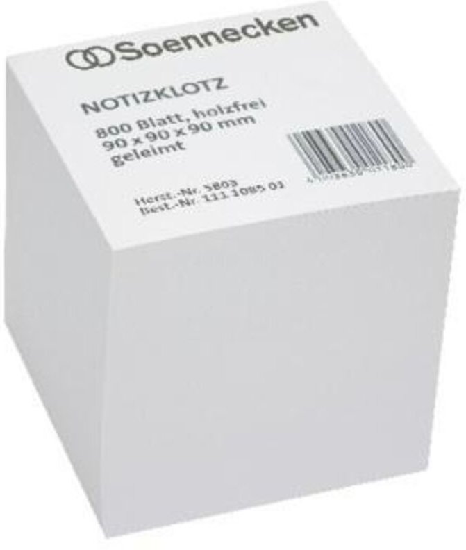 Zettelklotz 9 x 9 x 9 cm (b x h x t) 80g/m² holzfrei weiß 800 Bl.
