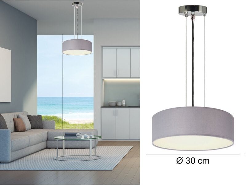 Smartwares - Hängelampe ceiling dream, Stoff Grau / Abdeckung satiniert, ø 30cm